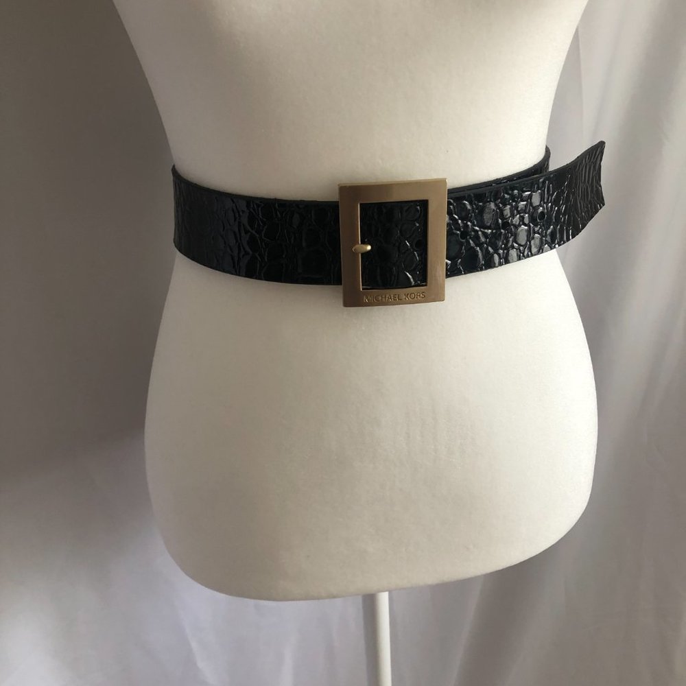 Michael Kors Black Leatherette Women's Belt Size Small 34 Inches Long